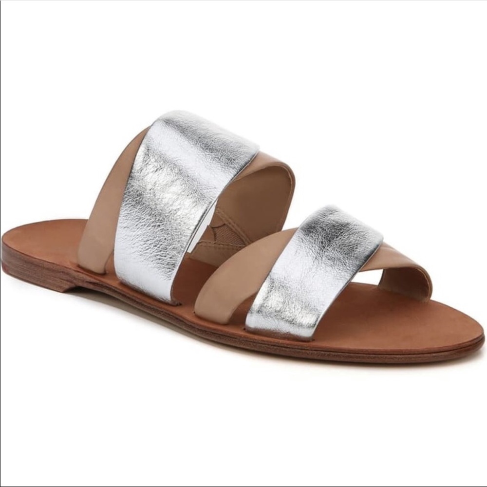 Diane Von furstenberg metallic slides sandals